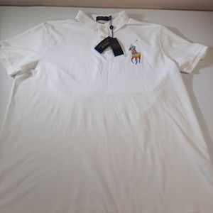 NEW Polo Ralph Lauren Big Pony Custom Slim Fit White Polo Shirt Mens Size XXL